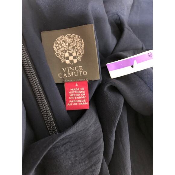 Vince Camuto Washer Dress Short Flutter Sleeve Jewel Neck Tie Waist Mini Navy 4 - Picture 6 of 9